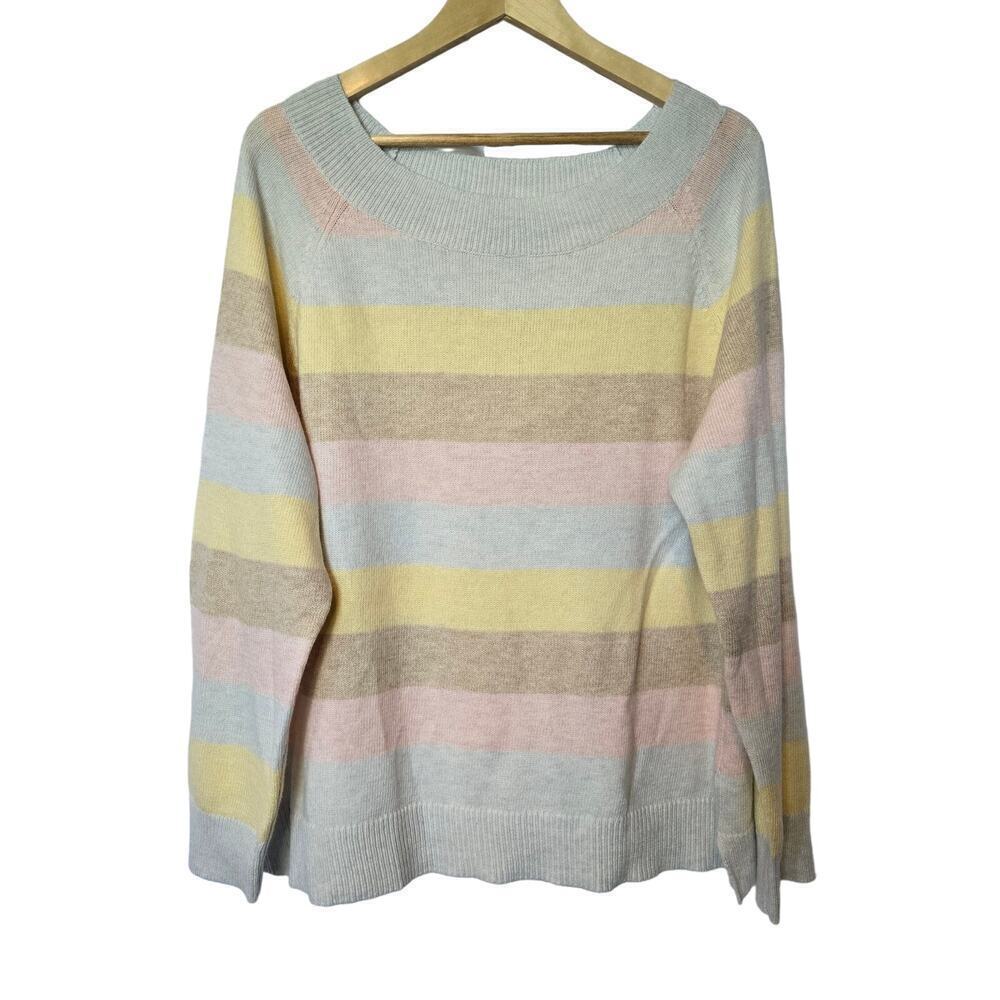 NWT Chaps Pastel Stripe Knit Sweater Womens XL Soft Preppy Classic Multicolor